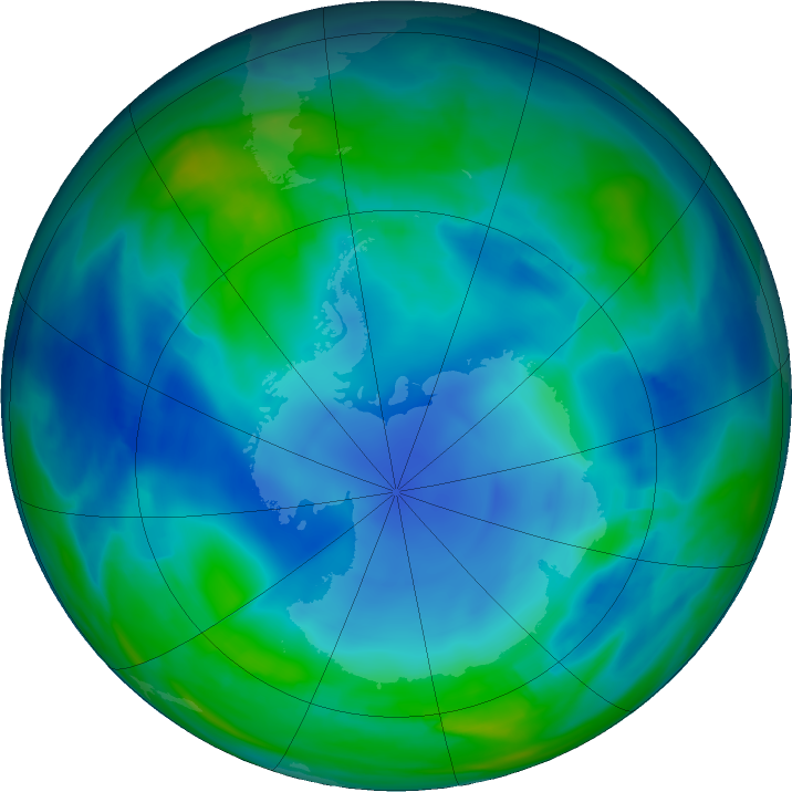 Antarctic ozone map for 23 May 2023